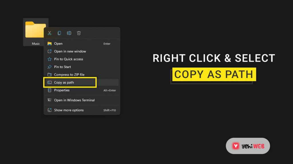 right click and select copy as path yehiweb