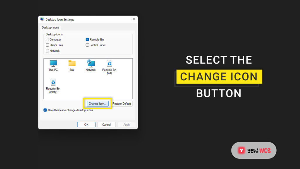 select change icon button yehiweb