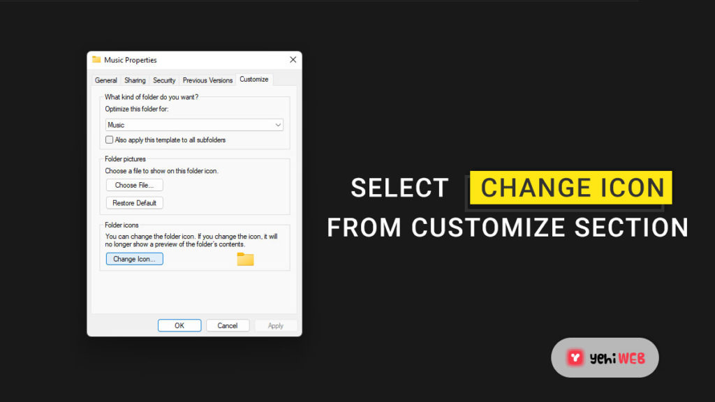 select change icon from customize section yehiweb