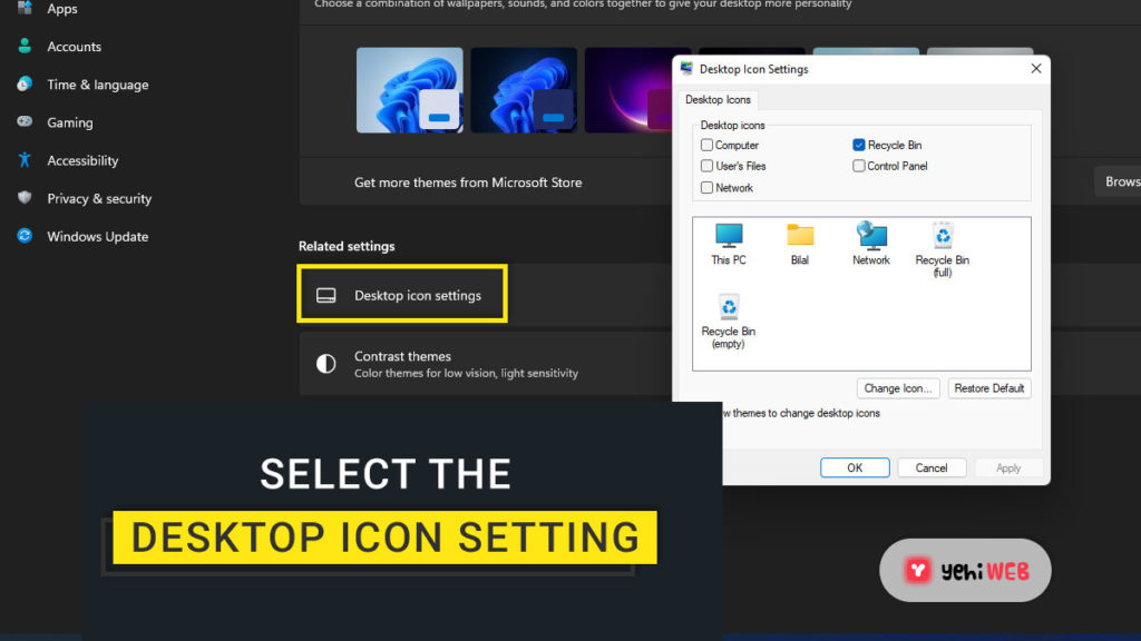 select the desktop icon setting yehiweb