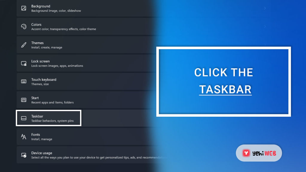 click the taskbar yehiweb