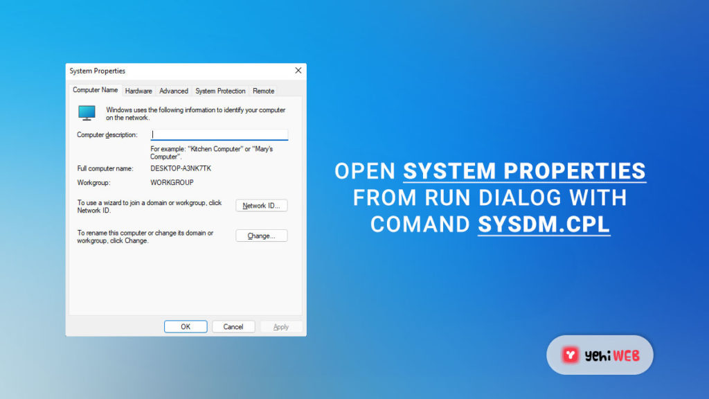 open system properties from run command yehiweb