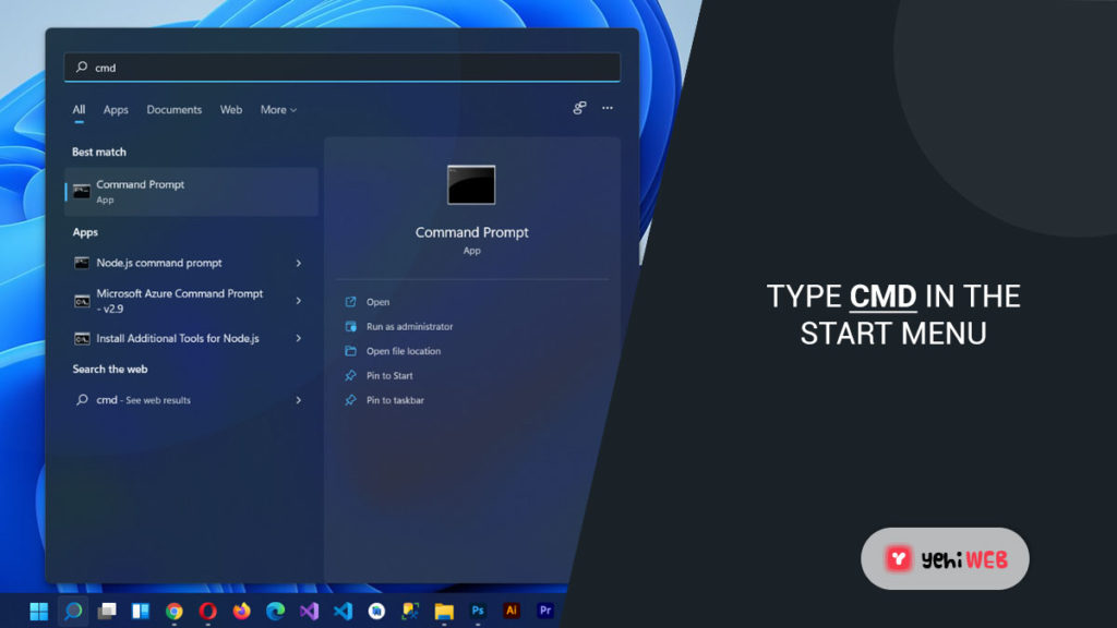 type cmd in the start menu yehiweb
