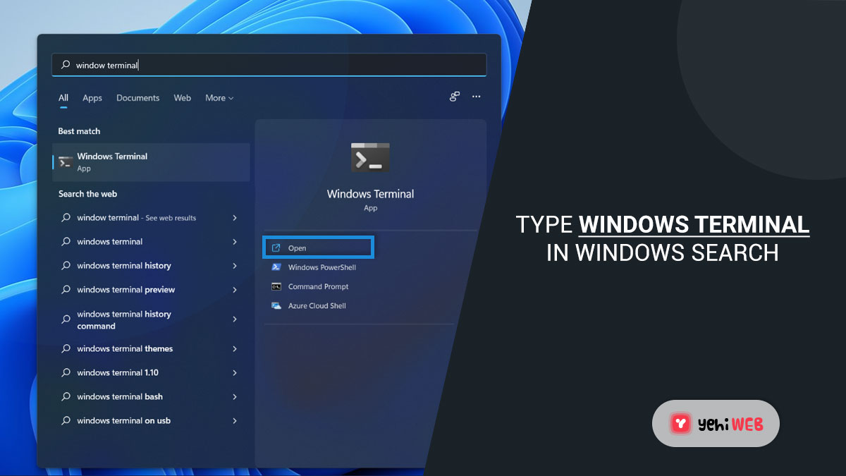 type windows terminal in windows search yehiweb