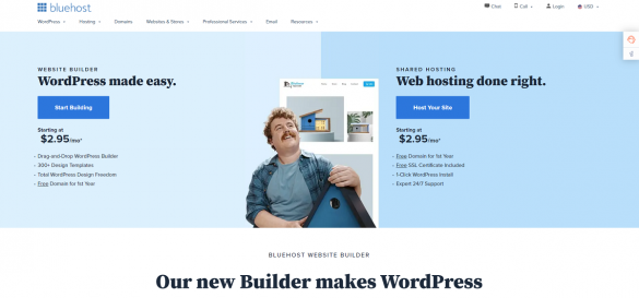 Bluehost landing page