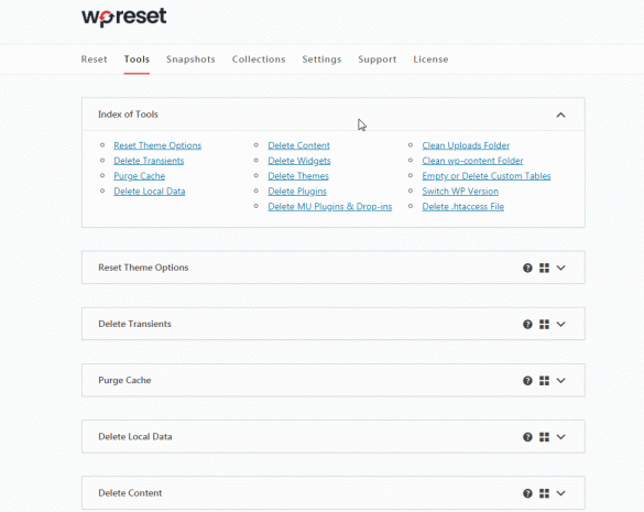 Theme Delete Options in Wp Reset