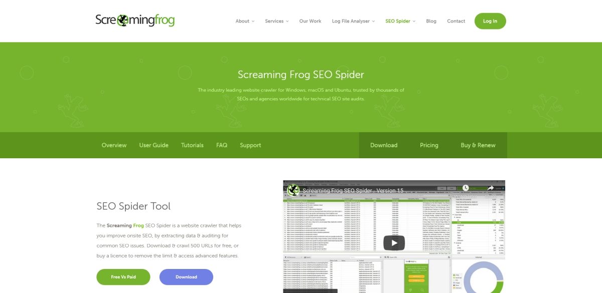 Screaming Frog SEO Tool Landing Page