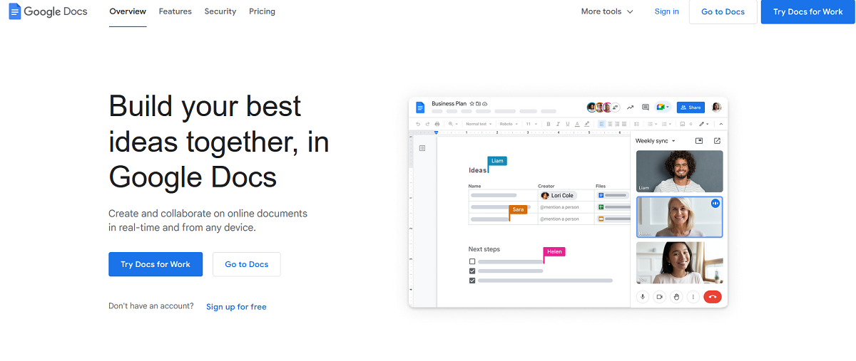 Google Docs Tool Landing Page